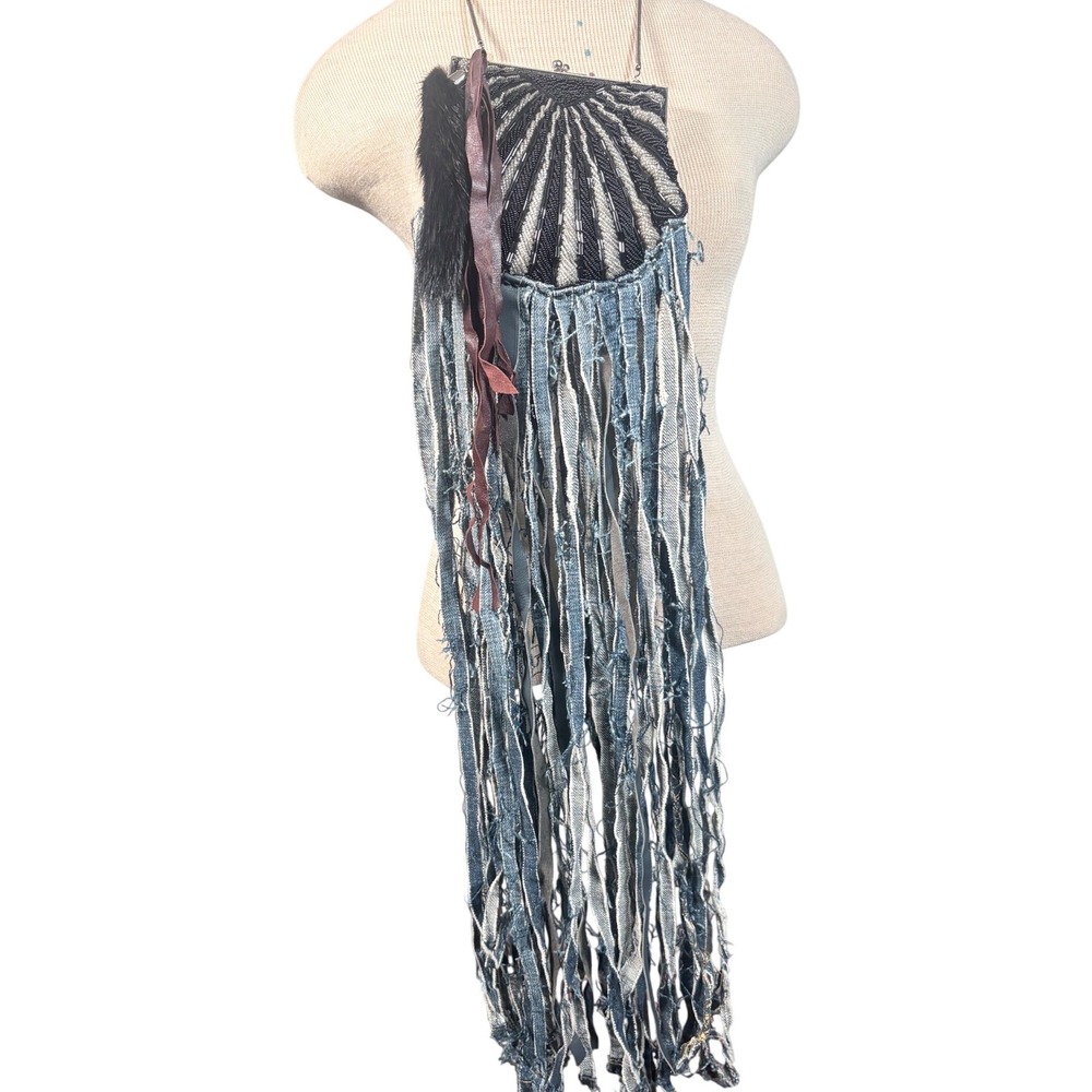 MAME Bespoke Reworked Vintage Beaded‎ Crossbody Bag Fringe & Mink Tail firm